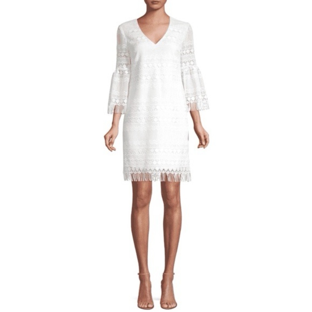 ✨TRINA TURK✨ Voyage Lace Bell Sleeve Shift Dress in White
